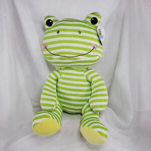 Goffa Frog Knit Plush Stuffed Animal Green & White Stripe NWT Froggy